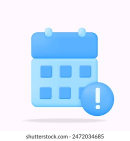 Vector illustration of 3d icon, calendar with important days marked with signs and notifications