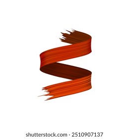 Vector illustration 3d icon of a dynamic, flowing ribbon resembling a paintbrush stroke. The ribbon features a vibrant gradient of red and orange hues with jagged, brush-like edges.
