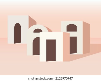 ilustración vectorial con imágenes 3d de figuras en tonos corales para escenas de decoración, fondos interiores en un estilo arquitectónico constructivo