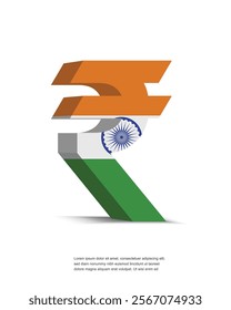 Vector illustration of 3d Indian rupee symbol with flag embedded.  