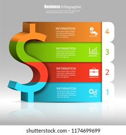 Vector illustration of 3D infographic design templates and marketing icons. Dollar icon.