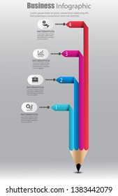 Vector Illustration 3D infographic design template and marketing icons. Pencil icon.