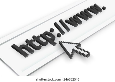 Vector illustration of 3d internet browser search form bar, website interface elements, arrow, web page
