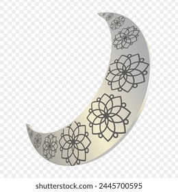 Vector illustration of 3D Islamic crescent moon on transparent background