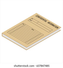 Vector Illustration 3d Isometric Perspective Brown File Folder With Confidential Information