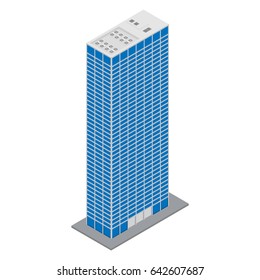 Vector illustration 3d isometric perspective modern skyscraper or office building icon.