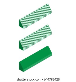 Vector illustration 3d isometric perspective striped awnings for shop. Green awning icon set, collection .