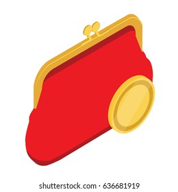 Vector illustration 3d isometric red retro purse for coins. Purse flat icon