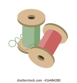 Vector illustration of 3d isometric, sewing thread, for web and infographics
Couple isomeric coils with sewing threads of red and green on a white background