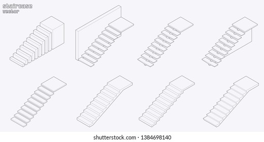 Vector illustration of 3d isometric staircases on white background. Elements for modern house, office building. Steps, ladder, way. Drawing for graphic design, business infographic and presentation.