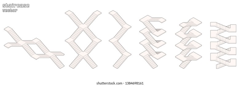 Vector illustration of 3d isometric staircases on white background. Elements for modern house, office building. Steps, ladder, way. Drawing for graphic design, business infographic and presentation.