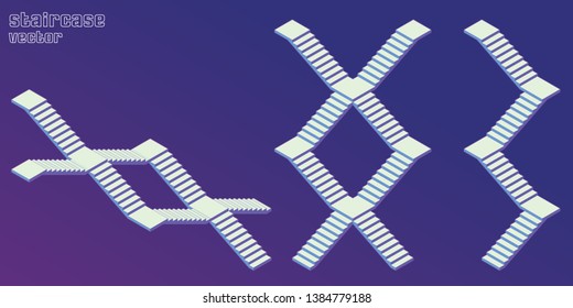 Vector illustration of 3d isometric staircases on blue background. Elements for modern house, office building. Steps, ladder, way. Drawing for graphic design, business infographic and presentation.