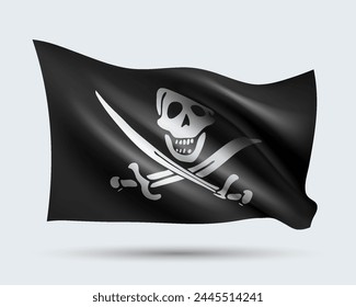 Vector illustration of 3D Jolly Roger pirates flag isolated on light background. Created using gradient meshes, EPS 10 vector