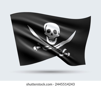 Vector illustration of 3D Jolly Roger pirates flag isolated on light background. Created using gradient meshes, EPS 10 vector