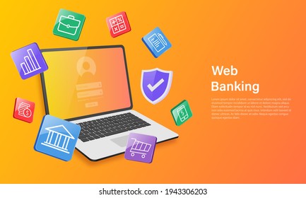 vector illustration of 3d laptop. Digital financial services and online shopping. Internet banking. Access to money on a bank card through your personal account.