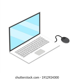 Ilustración vectorial de una laptop 3d con ratón para trabajar