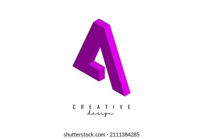 Vector illustration of 3D letter A. Letter A isometric logo design.