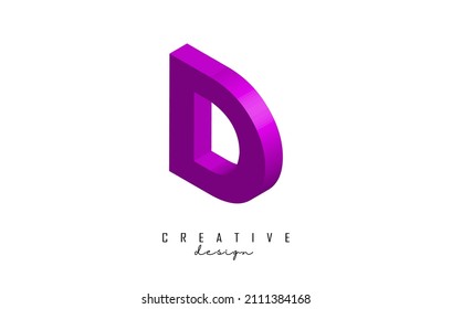 Ilustración vectorial de la letra D en 3D. Diseño de logotipo isométrico de la letra D.