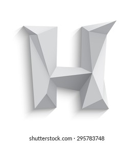 Vector illustration of 3d letter H on white background. Logo or icon design. Abstract template element. Low poly style sign. Polygonal font element with shadow. Decorative origami symbol.