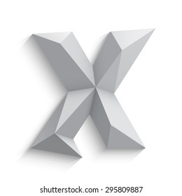 Vector illustration of 3d letter X on white background. Logo or icon design. Abstract template element. Low poly style sign. Polygonal font element with shadow. Decorative origami symbol.