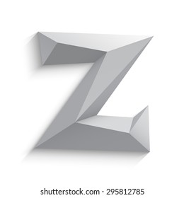 Vector illustration of 3d letter Z on white background. Logo or icon design. Abstract template element. Low poly style sign. Polygonal font element with shadow. Decorative origami symbol.