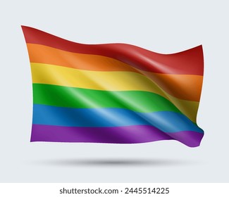 Ilustración vectorial de bandera LGBT 3D aislada en fondo claro. Creado con mallas degradadas, Vector EPS 10