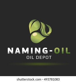 Vector illustration. 3d logo. Illustrated leaf, fire, petrol drop