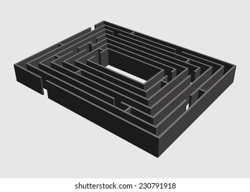 Vector illustration of 3d maze / labyrinth. Isolated on white background, eps 8.