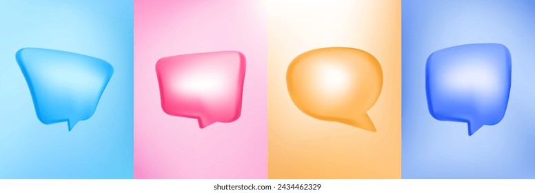 Vector illustration. 3d minimal banners set. Quote frames blank template. Isolated textbox. Citation empty speech bubbles. Color background. Simple shapes. Design for poster, magazine, layout, cover