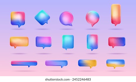 Vector illustration. 3d minimalist banner set. Quote frames blank template. Isolated textbox. Gradient color background. Simple shapes. Design for brochure, magazine, book cover, poster, flyer