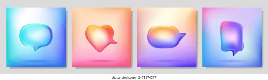 Vector illustration. 3d minimalist banner set. Quote blank template. Isolated textbox. Citation empty speech bubble. Color background. Simple twisted render  shapes. Design for web banner template