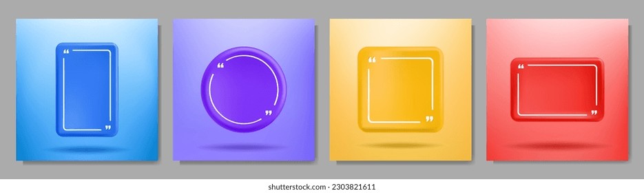 Ilustración vectorial. Juego de banners minimalistas 3d. Cita la plantilla en blanco de marcos para el texto. Caja de texto aislada. Cita burbujas de habla vacías. Color del fondo web. Elementos de diseño para la plantilla de medios sociales