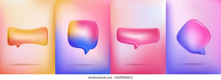 Vector illustration. 3d minimalist frames set. Quote blank template. Isolated textbox. Empty speech bubble. Color background. Simple twisted rounded shapes. Design for poster, cover, magazine, layout