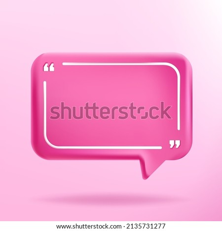 Vector illustration. 3d minimalist poster. Quote frame blank template. Isolated textbox. Citation empty speech bubbles. Pink color background. Rectangle simple shape. Social media template, web banner