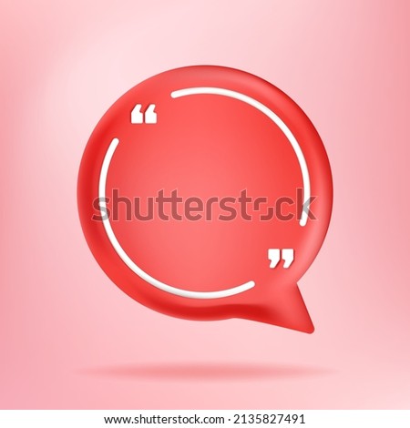 Vector illustration. 3d minimalist poster. Quote frame blank template. Isolated textbox. Citation empty speech bubbles. Red color background. Circle simple shape. Social media template, web banner