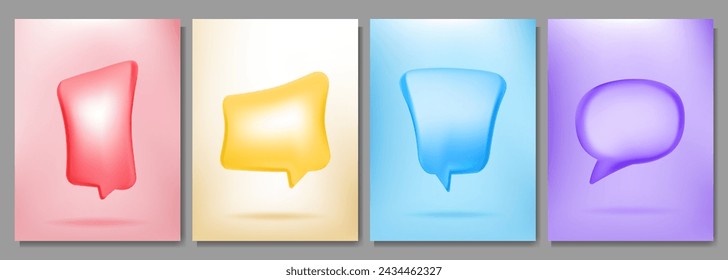 Vector illustration. 3d minimalist posters set. Quote frames blank template. Isolated textbox. Citation empty speech bubbles. Color background. Twisted shapes. Design for poster, magazine, layout
