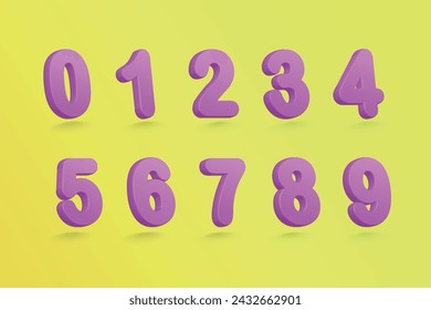 Vector illustration of 3D number in realistic style on yellow background