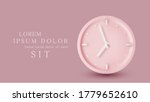 Vector  illustration with 3d object. Pink watch dial with white hands. Isolation on a pink background. Minimalistic pastel template for web site design, flyer, card, banner, advertisement.