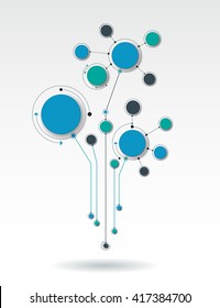 Vector illustration 3d paper circles in molecule structure with Blank space for your content, template, communication, business, network and web design, global social media technology concept 