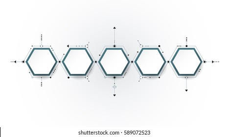 Vector illustration 3D paper label, integrated Hexagon background. Blank space for content, business, infographic, diagram, digital network, flowchart, timeline, process