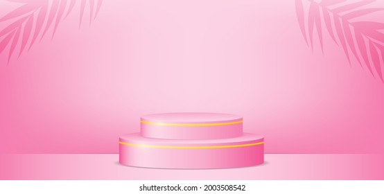 Vector illustration 3D pink background with podium. Vector editable