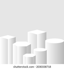 Vektorgrafik von 3D-Podium auf grauem Hintergrund für die Produktdarstellung. für Werbehintergrund. Promotion-Broschüre
