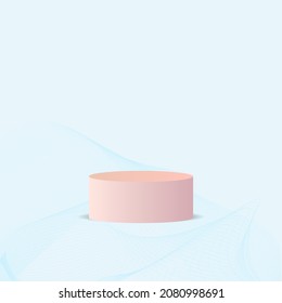 Vector illustration of 3d podium for product display on blue outline background. for displaying beauty products, fashion, shoes and other product brochures