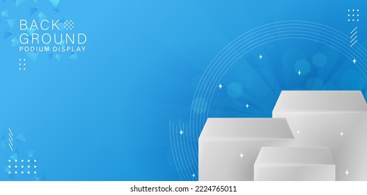 vector illustration of 3d podium white with abstract blue backgrounds for signs corporate, advertisement business, social media post, billboard agency advertising, ads campaign, motion video, header
