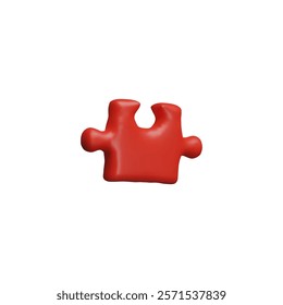 Vector illustration of a 3d puzzle element, red color in cartoon style. Children's logic puzzle. Concept of cooperation and business tasks. Cartoon style. Rendering.