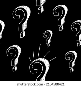 Vector illustration. 3d question mark seamless pattern. Seamless vector pattern with hand-drawn question marks. Monochrome hipster background. Hand drawn black punctuation marks.