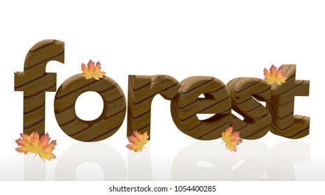 Vector illustration of 3d r font characters of wood, forest and leaf