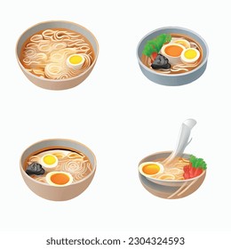 Vector illustration of a 3D ramen icon with noodles on a white background, representing a windy Japanese tonkotsu ramen.
