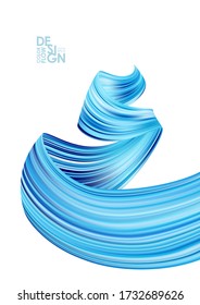 Vector illustration: 3d realistic blue color brush stroke oil or acrylic paint. Wave Liquid shape. 