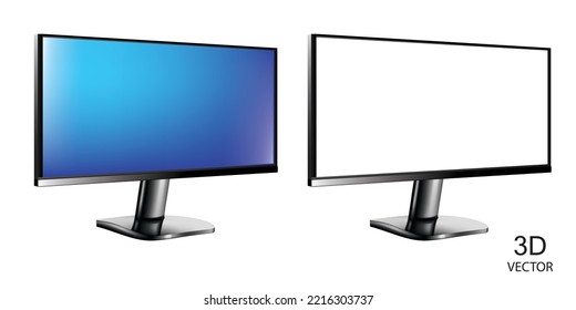 vector illustration 3D realistic blue screen and white screen monitor design template. on the white background.